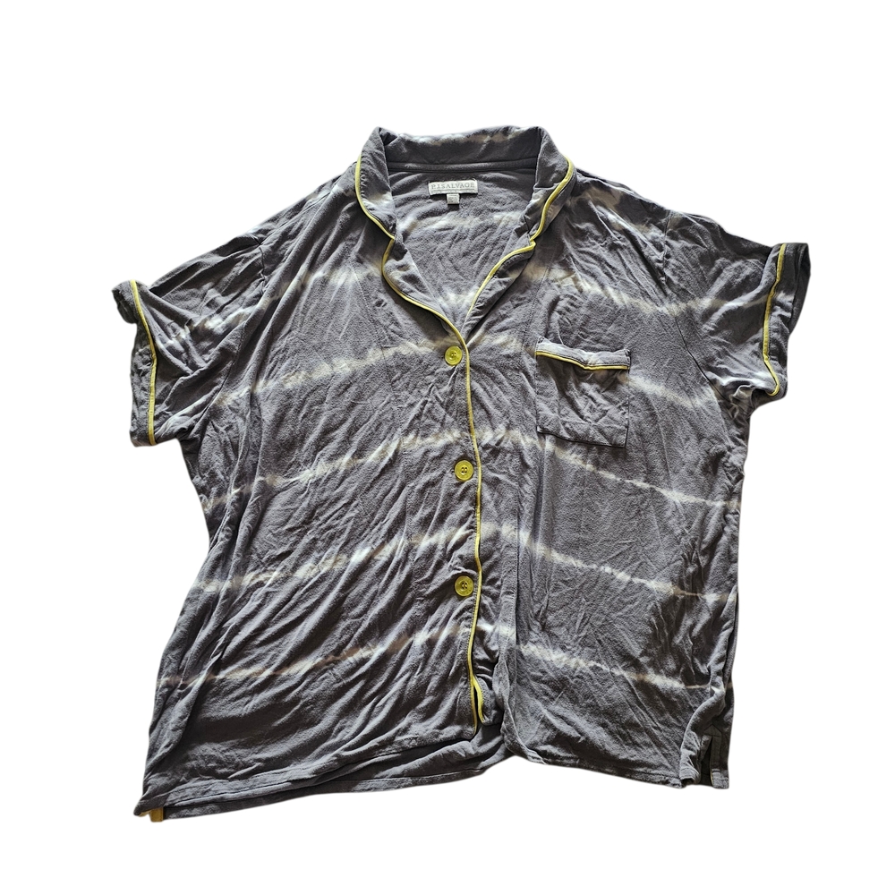 P.J. Salvage Button Front Pajama Top Tie Dye Gray Yellow Trim Size M